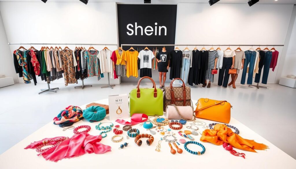 A vibrant and eye-catching scene of various Shein giveaways and promotional items. In the foreground, an array of stylish fashion accessories, such as colorful scarves, jewelry, and handbags, are displayed on a sleek, minimalist table. The middle ground features a group of trending Shein clothing items, including t-shirts, dresses, and pants, neatly arranged to showcase their designs. In the background, a clean, bright studio setting with soft, even lighting creates an inviting and aspirational atmosphere. The overall composition conveys a sense of excitement and anticipation, enticing the viewer to participate in the Shein giveaways and contests. A vibrant and eye-catching scene of various Shein giveaways and promotional items. In the foreground, an array of stylish fashion accessories, such as colorful scarves, jewelry, and handbags, are displayed on a sleek, minimalist table. The middle ground features a group of trending Shein clothing items, including t-shirts, dresses, and pants, neatly arranged to showcase their designs. In the background, a clean, bright studio setting with soft, even lighting creates an inviting and aspirational atmosphere. The overall composition conveys a sense of excitement and anticipation, enticing the viewer to participate in the Shein giveaways and contests.