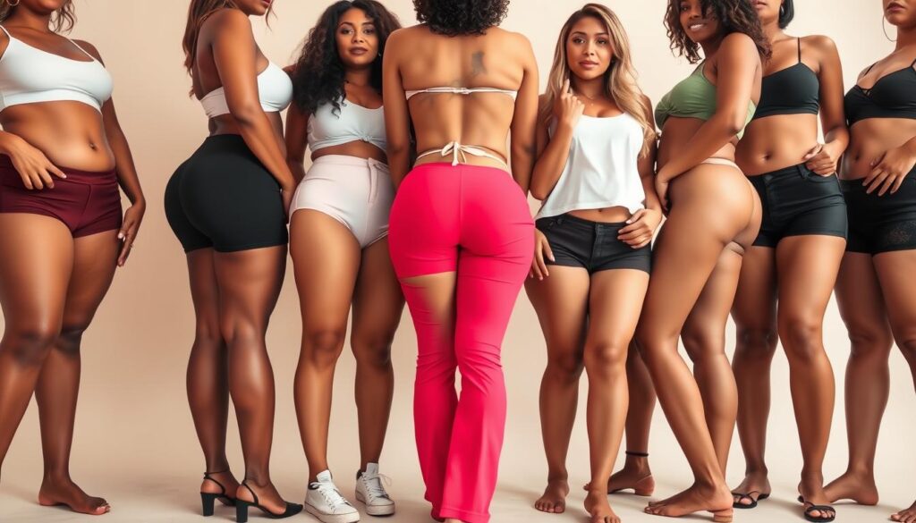 A diverse array of women's lower bodies, showcasing various shapes and sizes of hot pants against a neutral background. The subjects are posed naturally, exuding body positivity and confidence. The lighting is soft and flattering, emphasizing the curves and contours of the figures. The camera angle is at eye level, creating an inclusive and relatable perspective. The color palette is vibrant, with the hot pants in a range of trendy hues. The overall mood is celebratory, highlighting the versatility and style of this fashion staple. A diverse array of women's lower bodies, showcasing various shapes and sizes of hot pants against a neutral background. The subjects are posed naturally, exuding body positivity and confidence. The lighting is soft and flattering, emphasizing the curves and contours of the figures. The camera angle is at eye level, creating an inclusive and relatable perspective. The color palette is vibrant, with the hot pants in a range of trendy hues. The overall mood is celebratory, highlighting the versatility and style of this fashion staple.