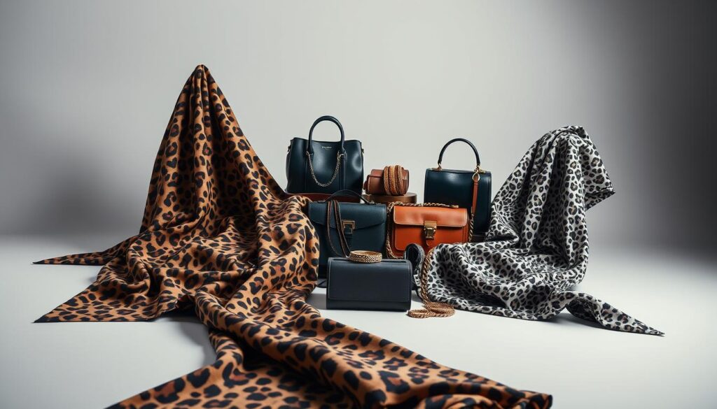 A dramatic, high-fashion still life showcasing the most captivating animal print patterns for the upcoming season. In the foreground, a dynamic arrangement of luxurious textiles in a range of exotic animal motifs - leopard, zebra, snake, and cheetah - draped elegantly across a minimalist backdrop. Lighting is soft and diffused, accentuating the rich, saturated hues and glossy textures. The middle ground features complementary accessories such as leather goods and jewelry, all expertly curated to embody the spirit of modern, sophisticated style. The background fades to a subtle, neutral tone, allowing the animal prints to take center stage and shine. An inspirational image capturing the essence of the season's top animal print trends. A dramatic, high-fashion still life showcasing the most captivating animal print patterns for the upcoming season. In the foreground, a dynamic arrangement of luxurious textiles in a range of exotic animal motifs - leopard, zebra, snake, and cheetah - draped elegantly across a minimalist backdrop. Lighting is soft and diffused, accentuating the rich, saturated hues and glossy textures. The middle ground features complementary accessories such as leather goods and jewelry, all expertly curated to embody the spirit of modern, sophisticated style. The background fades to a subtle, neutral tone, allowing the animal prints to take center stage and shine. An inspirational image capturing the essence of the season's top animal print trends.