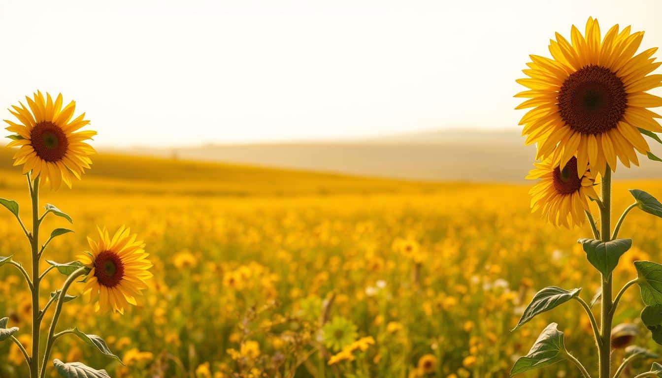 A vibrant, sunlit tableau of shades of yellow. In the foreground, a bouquet of golden sunflowers stands tall, their petals radiating warmth. In the middle ground, a picturesque meadow is awash in a tapestry of ochre, amber, and buttercup hues, with delicate wildflowers dotting the landscape. The background features a hazy, horizon-spanning sky, its gradient shifting from brilliant lemon to deep, rich saffron. Soft, diffused lighting bathes the scene, creating a sense of tranquility and serenity. The composition is balanced and harmonious, inviting the viewer to bask in the captivating celebration of yellow.